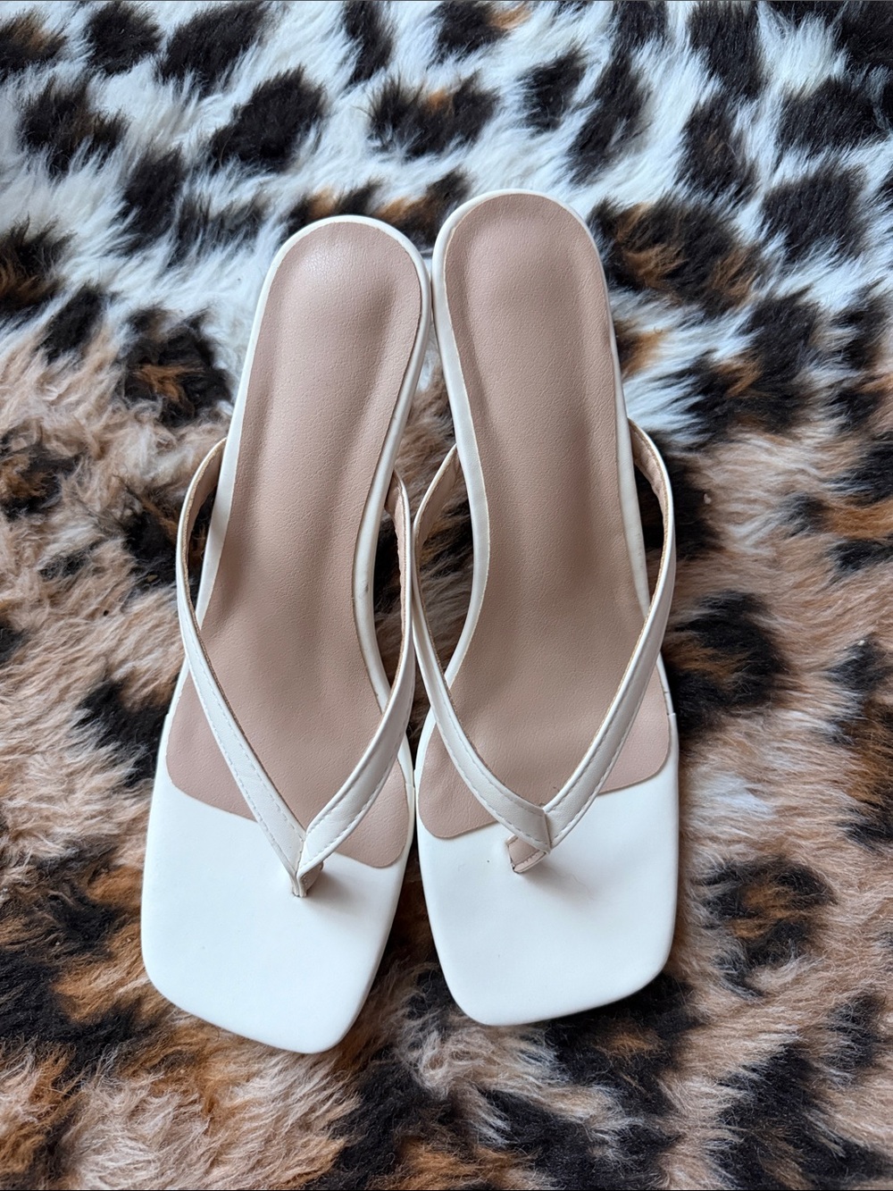 White Square-Toe Women's Sandal kitten heel